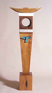 Blue Bird Totem, wood sculpture