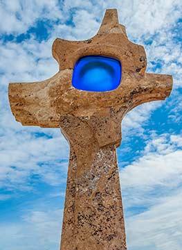 Travertine and cast glass sculpture
