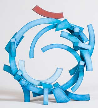 Blue circle wood sculpture